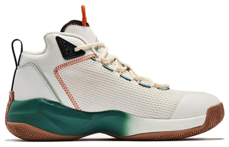 QIAODAN Cushioning Slip Resistant Abrasion Resistant High top Basketball Shoes Men's Gray Green