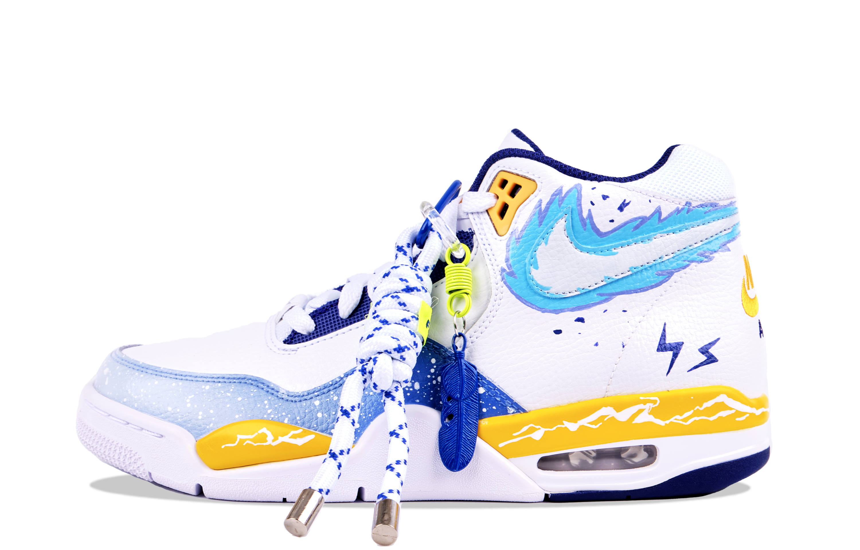 Nike Flight Legacy Slip Resistant Abrasion Resistant Mid top Vintage Basketball Shoes Men’s White Blue