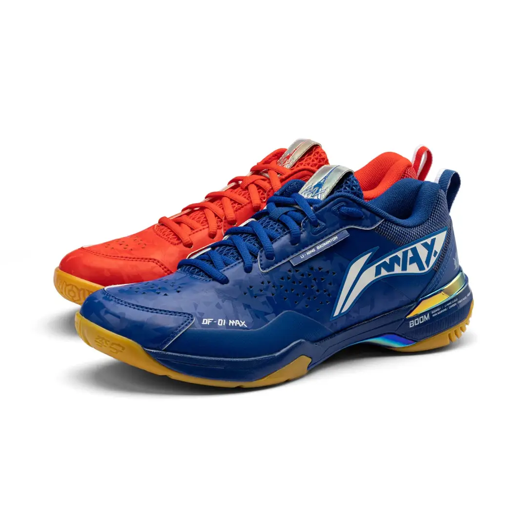Li Ning Textile, Synthetic Leather Slip Resistant Abrasion Resistant Low top Badminton Shoes Unisex Blue Red