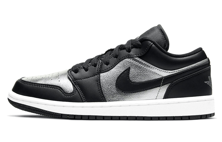 Jordan Air Jordan 1 low \"silver toe\" color-blocking casual low top retro basketball shoes women's black silver