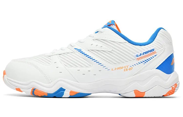 Li Ning Rubber Cushioning Low top Badminton Shoes Unisex White Blue Orange