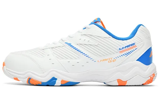 Li Ning Rubber Cushioning Low top Badminton Shoes Unisex White Blue Orange