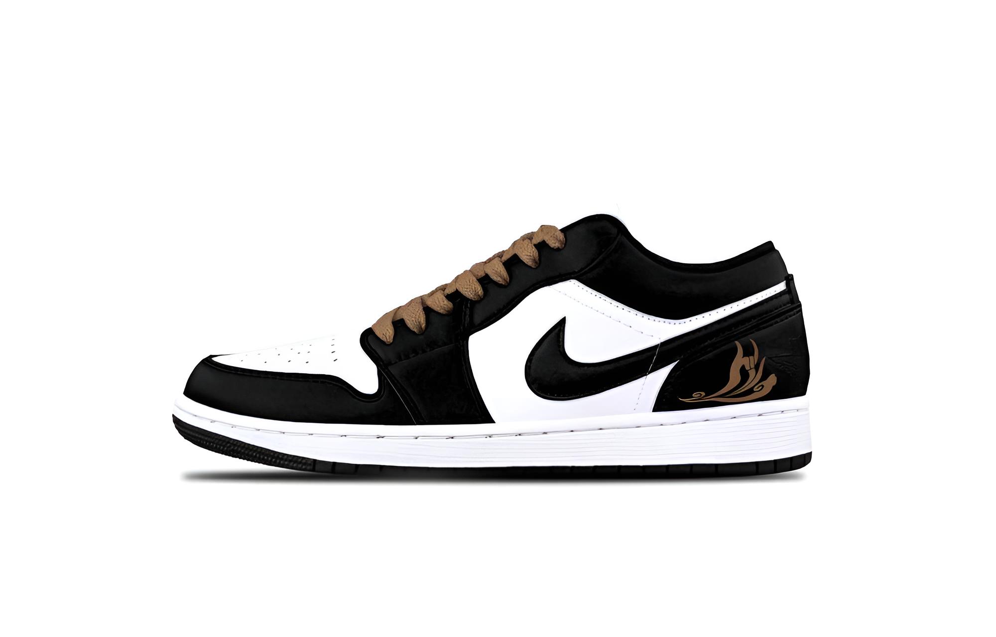 Jordan Air Jordan 1 Black Warrior Cushioning, Wear Resistant Low top Vintage Basketball Shoes Unisex Black White
