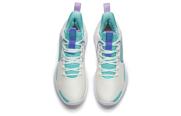 Anta Alien 3 Nitrogen Technology Wear-Resistant Slip-Resistant Lightweight Mid-Top Basketball Shoes Beige White Green