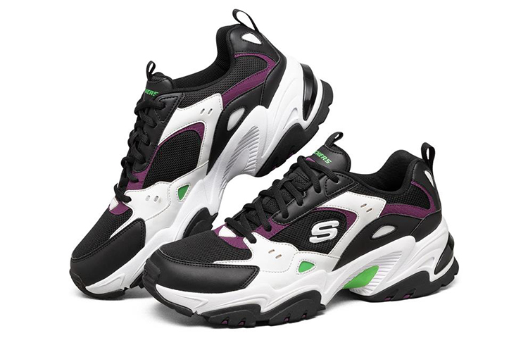 Мужские кроссовки Skechers Stamina V2 (черные с белым, зеленым и фиолетовым) — Чёрный / белый / зелёный / фиолетовый — фото 3