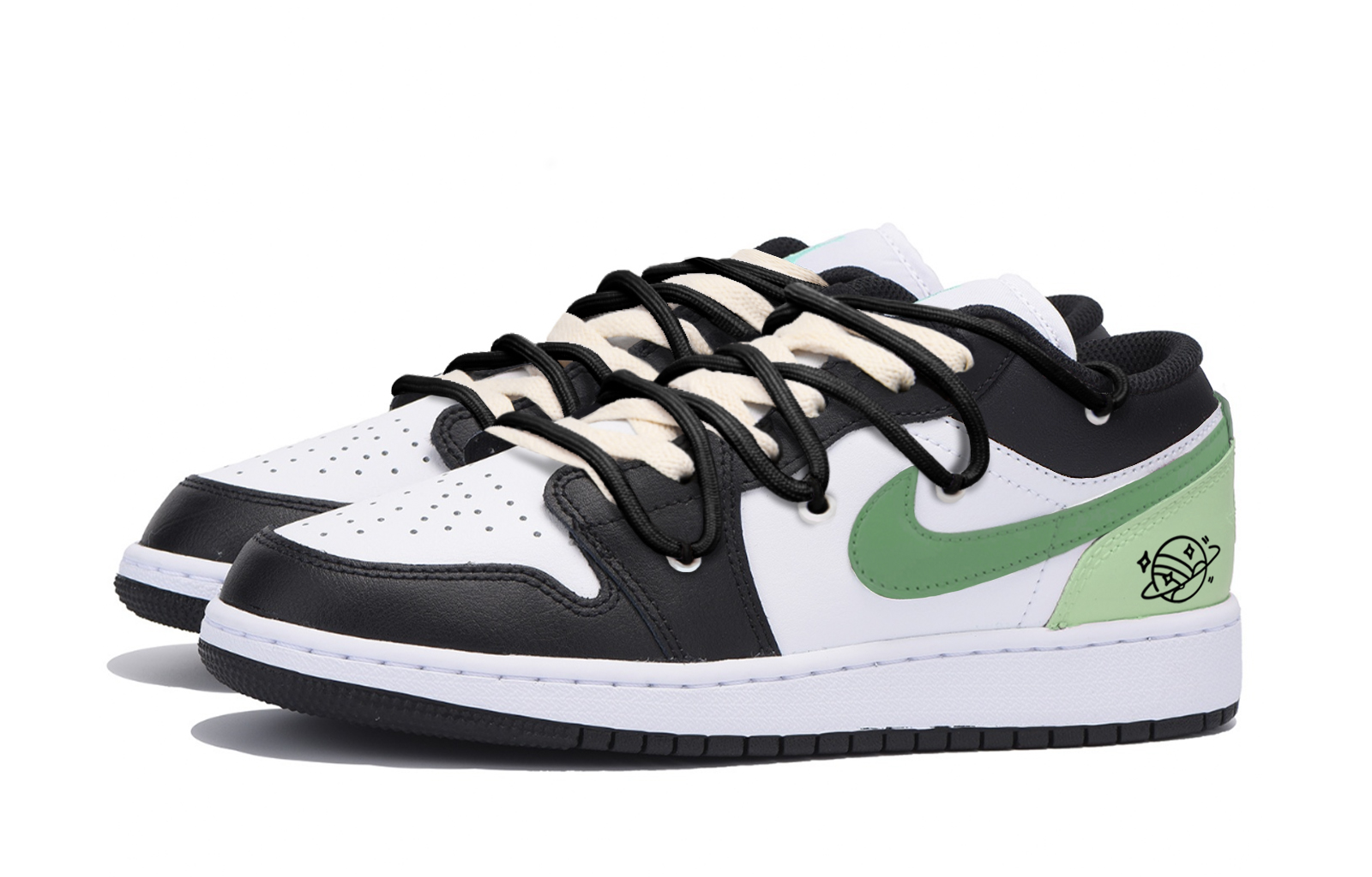 Jordan Air Jordan 1 Slip Resistant Abrasion Resistant Low top Vintage Basketball Shoes Men’s Black White Green