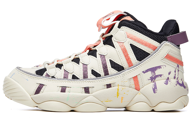 FILA FUSION Spaghetti Textile, Synthetic Leather High top Vintage Basketball Shoes Women’s White Purple Orange