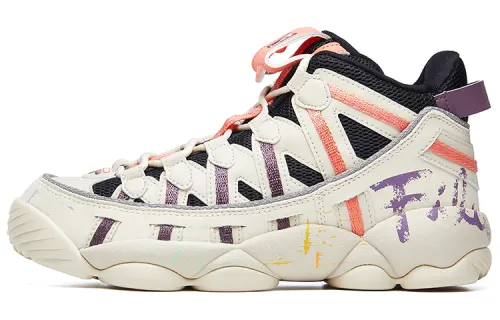FILA FUSION Spaghetti Textile, Synthetic Leather High top Vintage Basketball Shoes Women's White Purple Orange