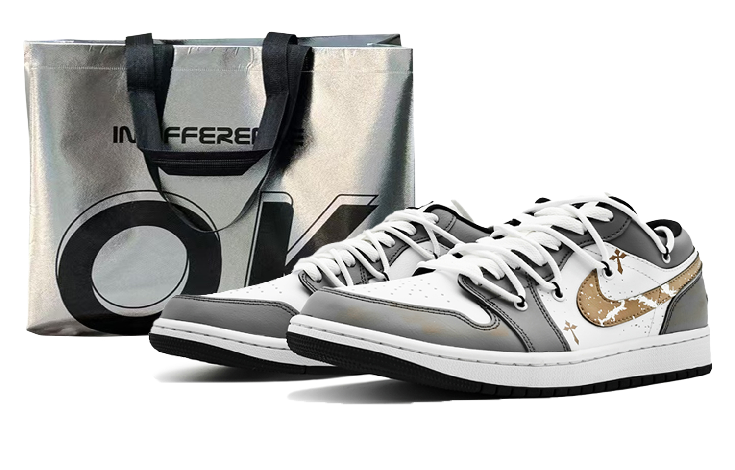 Jordan Air Jordan 1 'Panda Low top Vintage Basketball Shoes Women's White Gold