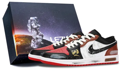 Jordan Air Jordan 1 Slip Resistant Abrasion Resistant Low top Vintage Basketball Shoes Men's White Black Red