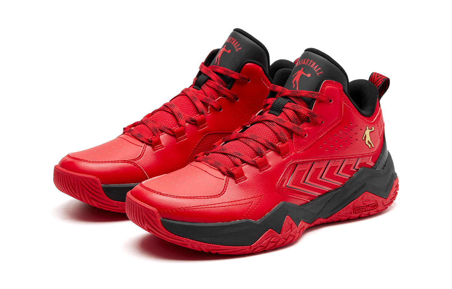 QIAODAN Cushioning, Wear Resistant Mid Top Basketball Shoes Men’s Red Black