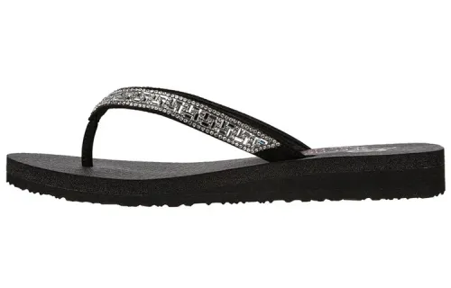 Skechers Meditation Rubber Sole Slide Slippers Women's Black Silver