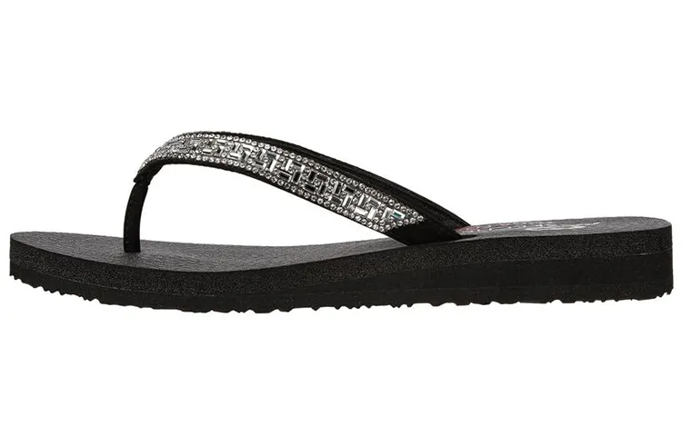 Skechers Meditation Rubber Sole Slide Slippers Women's Black Silver