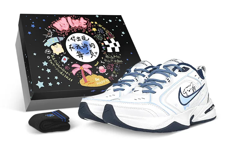 Nike Air Monarch 4 PU Leather Low top Chunky Sneakers Unisex White Blue