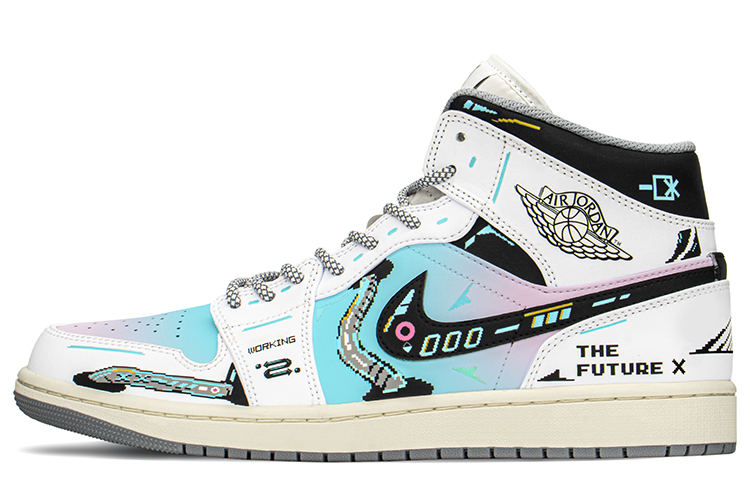 Jordan Air Jordan 1 Mid top Vintage Basketball Shoes Men's Blue Pink