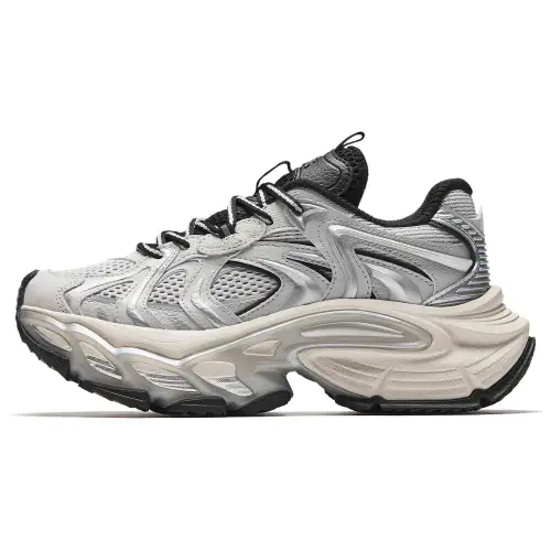 Anta Slip Resistant Abrasion Resistant Low top Chunky Sneakers Women's Gray Silver