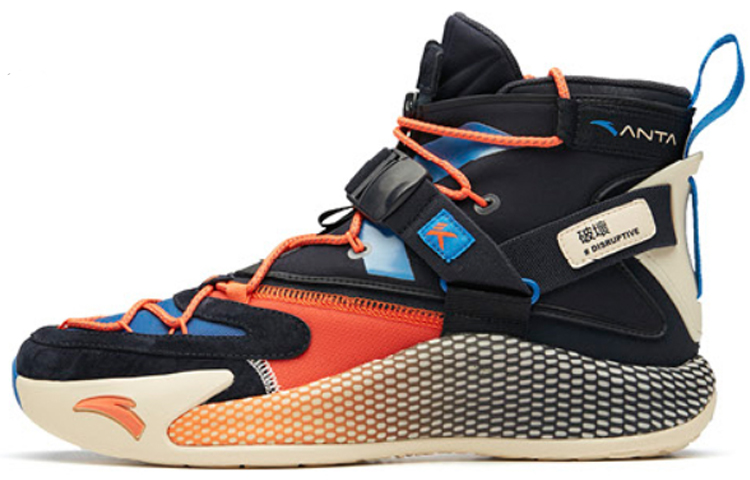 Anta KT5 Thompson 5 Disruptive \"Burning\" destruction version, burning, comfortable and versatile, shock-absorbing, non-slip and wear-resistant, high-top practical basketball shoes, men's style, black, white, orange and blue