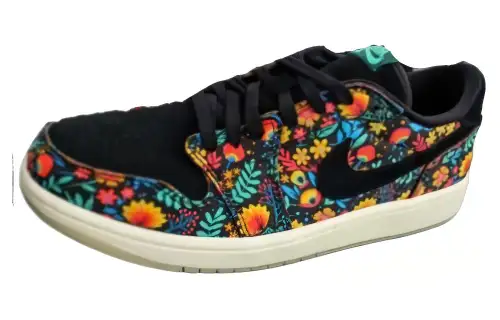 Jordan Air Jordan 1 Abrasion Resistant Breathable Low top Vintage Basketball Shoes Men's Black Green Orange