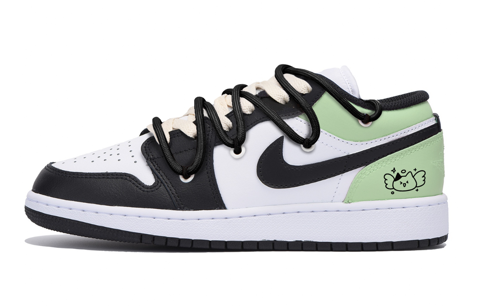 Jordan Air Jordan 1 Puppy Fragment Slip Resistant Abrasion Resistant Low top Vintage Basketball Shoes Men's Black Green