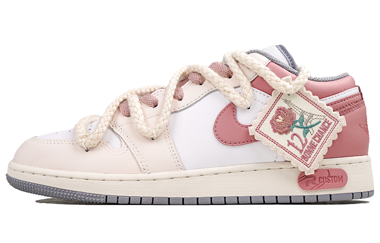 Jordan Air Jordan 1 Leather Cushioning Slip Resistant Abrasion Resistant Low top Vintage Basketball Shoes GS Light Pink