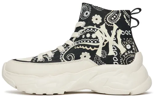 MLB Chunky High Slip Resistant Abrasion Resistant Cushioning High top Canvas Shoes Unisex White Black
