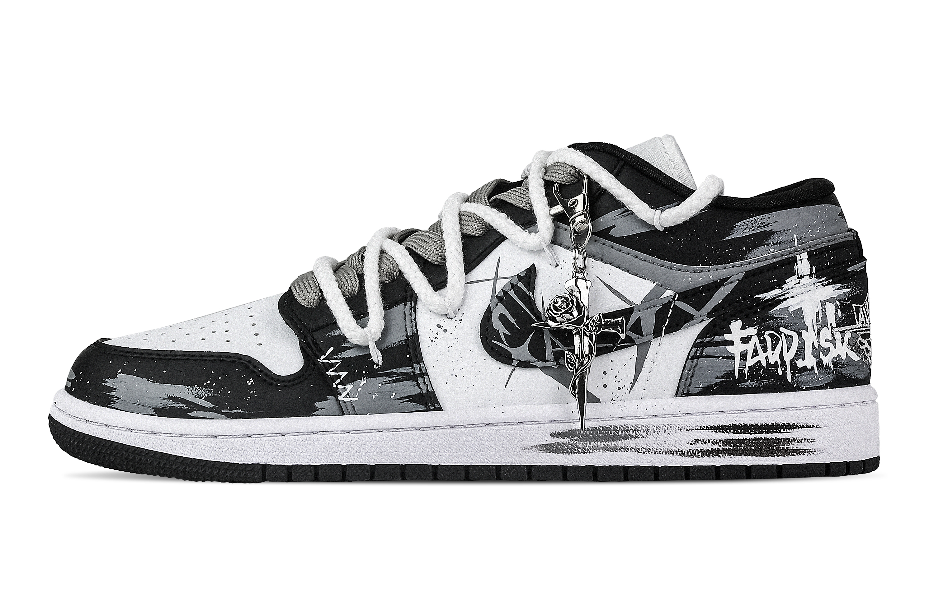 Jordan Air Jordan 1 Rose Branch Support Low top Vintage Basketball Shoes Unisex Black White Gray