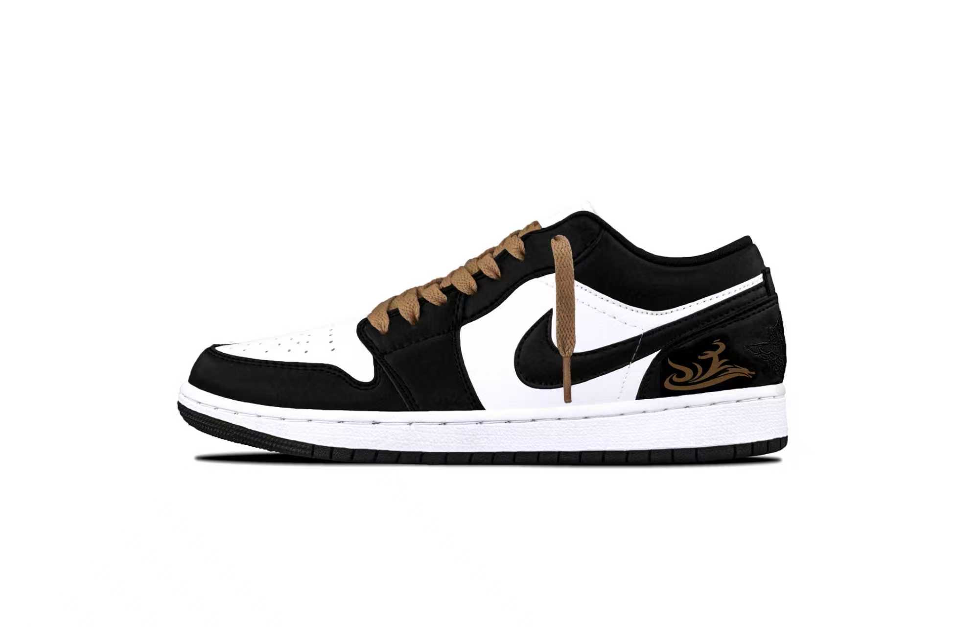 Jordan Air Jordan 1 Ink Dragon Shadow Brown Abrasion Resistant Low top Vintage Basketball Shoes Unisex
