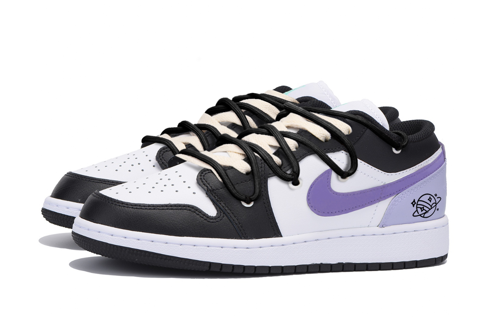 Jordan Air Jordan 1 Abrasion Resistant Slip Resistant Low top Vintage Basketball Shoes Men’s Black White Purple