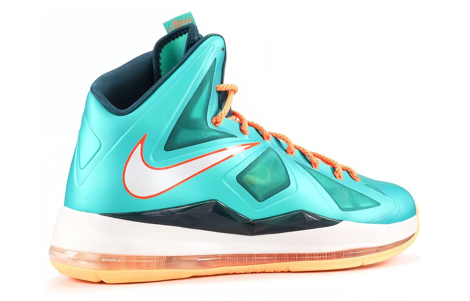 Мужские кроссовки Nike Lebron 10 Setting (зелено-оранжевые) — фото 2
