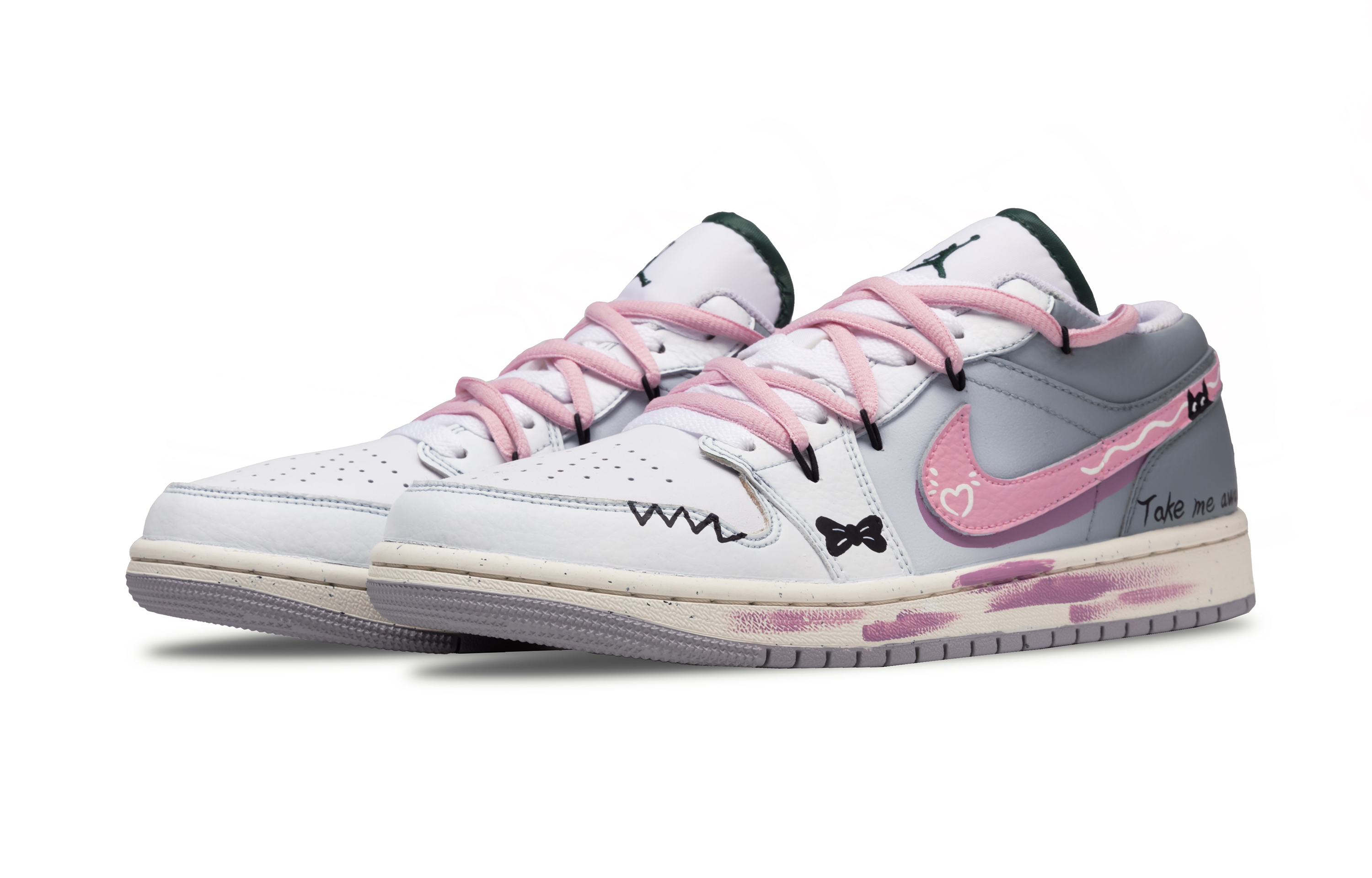 Jordan Air Jordan 1 Cushioning Low top Vintage Basketball Shoes Women’s White Pink Gray