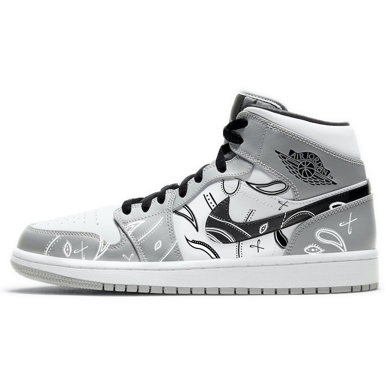 Jordan Air Jordan 1 Cushioning Slip Resistant Mid top Vintage Basketball Shoes Men’s Smoke Gray