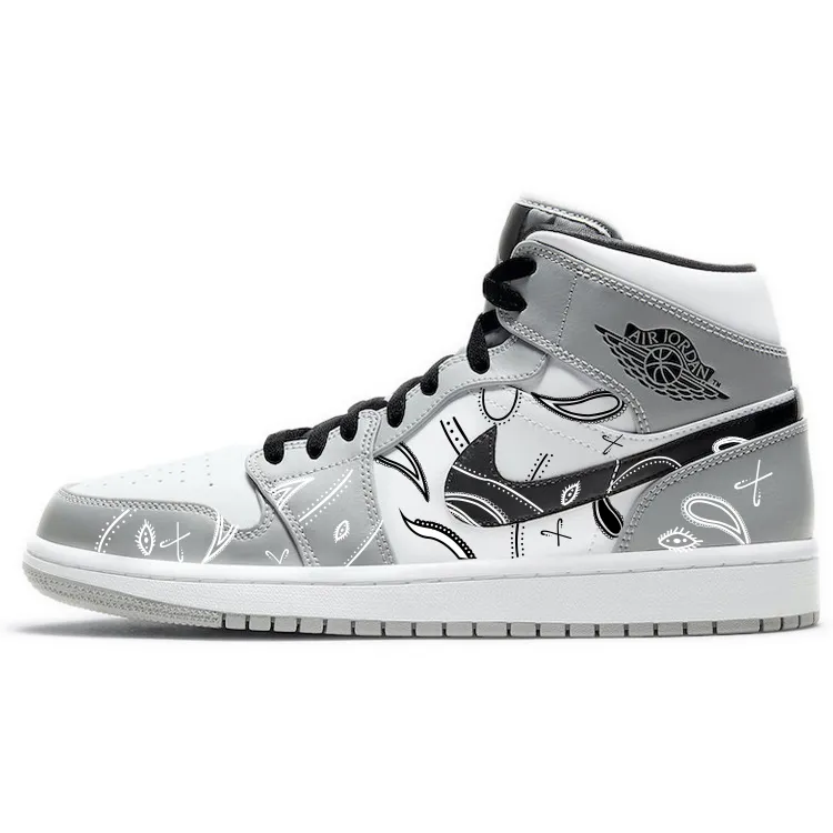 Jordan Air Jordan 1 Cushioning Slip Resistant Mid top Vintage Basketball Shoes Men's Smoke Gray