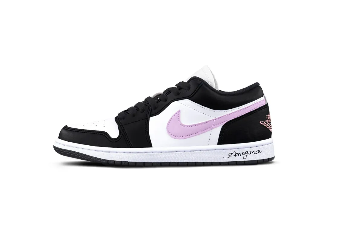 Jordan Air Jordan 1 Cushioning, Wear Resistant Low top Vintage Basketball Shoes Unisex Black Purple