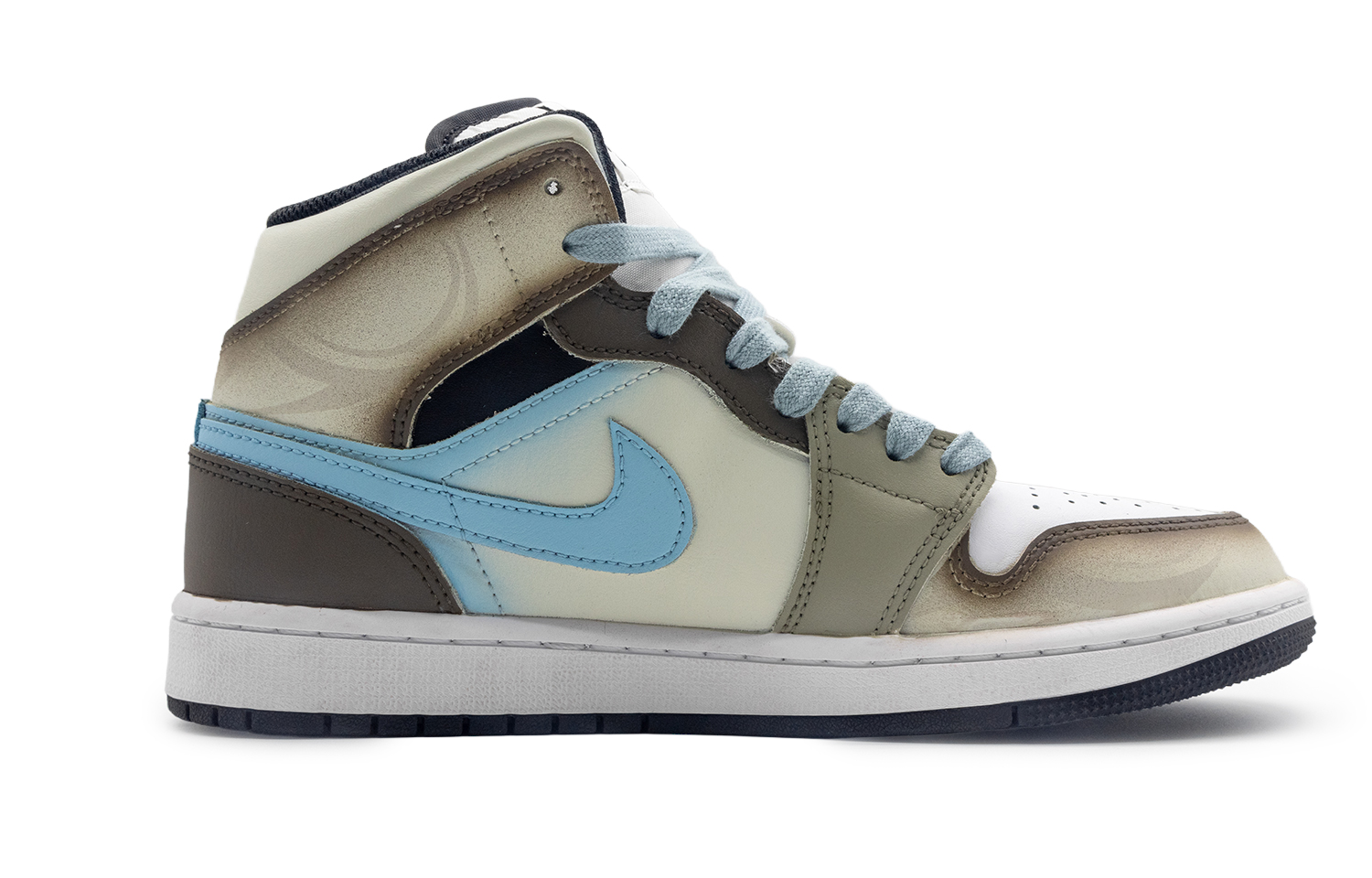 Jordan Air Jordan 1 Slip Resistant Mid top Vintage Basketball Shoes Men’s Brown Blue