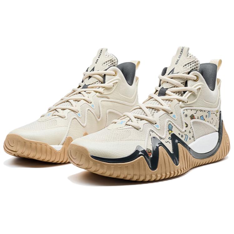XTEP Slip Resistant And Abrasion Resistant Coverage Mid top Basketball Shoes Men’s Tea White