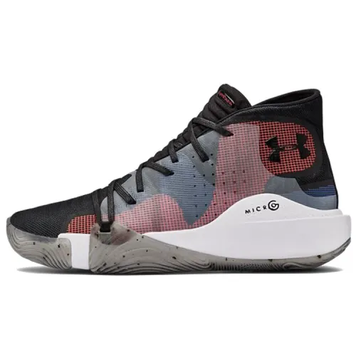 Under Armour Spawn Cushioning Slip Resistant Abrasion Resistant Mid top Vintage Basketball Shoes Unisex Dark Red Blue