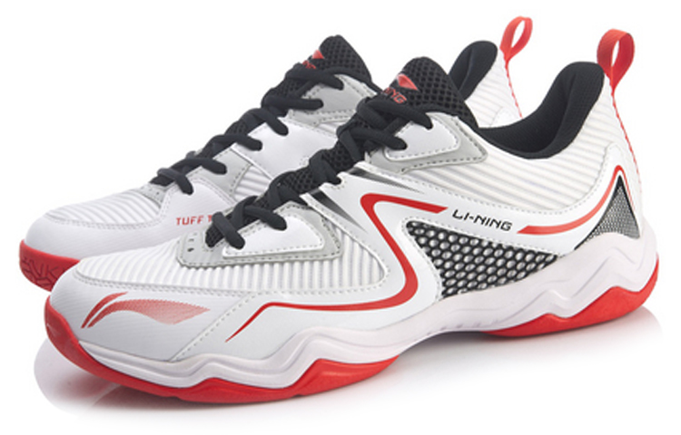 Li Ning Textile, Synthetic Leather Cushioning, Wear Resistant Low top Badminton Shoes Men’s White Red