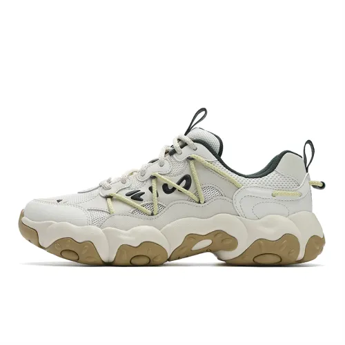 FILA FLUID Cat Paw 6 Textile, Synthetic Leather Cushioning, Wear Resistant Low top Chunky Sneakers Men's White Gray