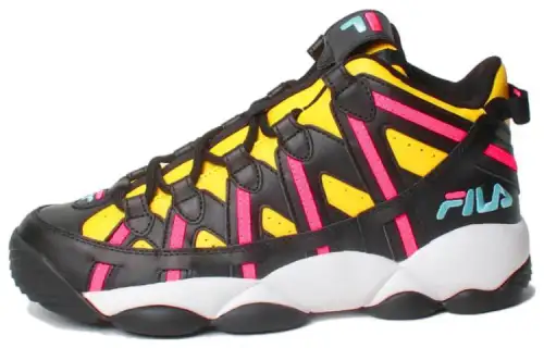 FILA Spaghetti Cushioning, Wear Resistant Mid top Basketball Shoes Unisex Black Yellow