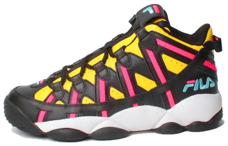 FILA Spaghetti Cushioning, Wear Resistant Mid top Basketball Shoes Unisex Black Yellow
