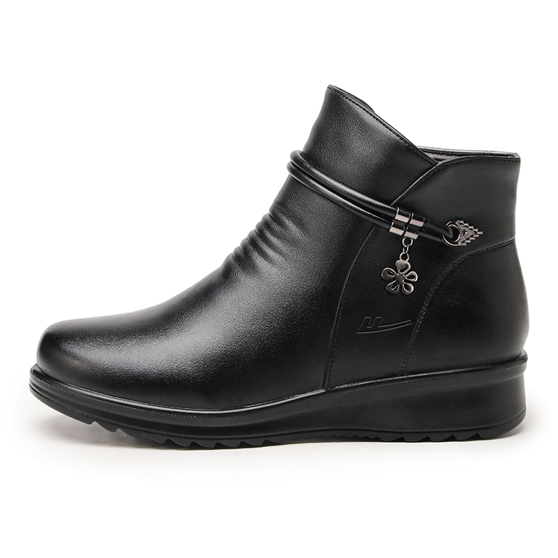 Warrior winter cotton shoes for middle-aged and elderly people, comfortable and versatile leather shoes, warm, wear-resistant, waterproof and non-slip, thickened winter lightweight and fashionable short boots, flat-soled cold-proof casual shoes for middle-aged cotton boots, snow boots for women