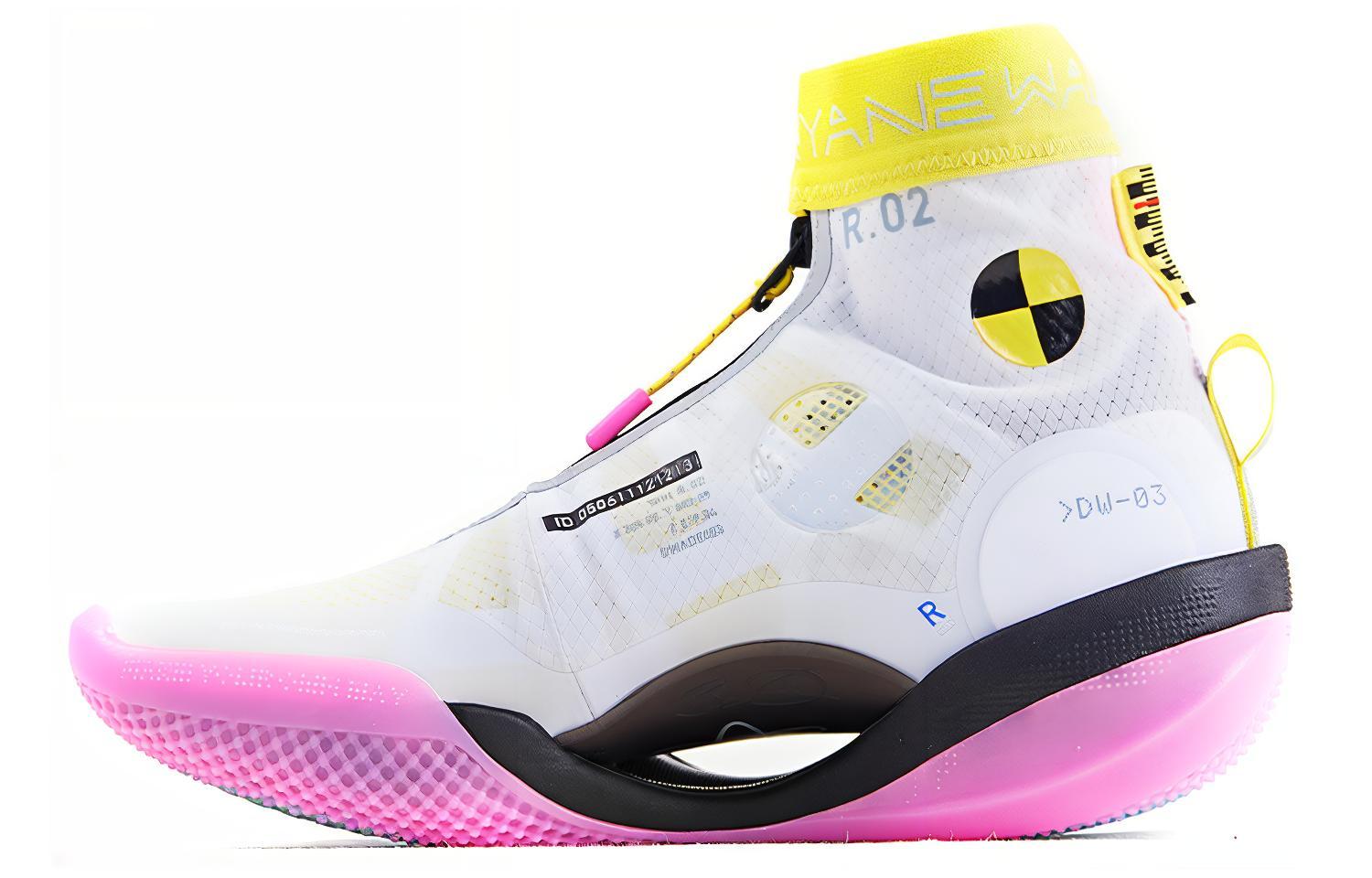 LiNing WOW 9 Wade's Way 9 Infinity Test R2 fabric synthetic leather TPU wear-resistant and breathable high-top basketball shoes women's white pink yellow