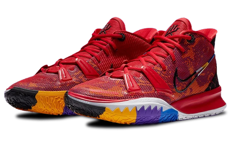 Баскетбольные кроссовки Nike Kyrie 7 (красный / желтый / синий / фиолетовый) — Красный / жёлтый / синий / фиолетовый — фото 3