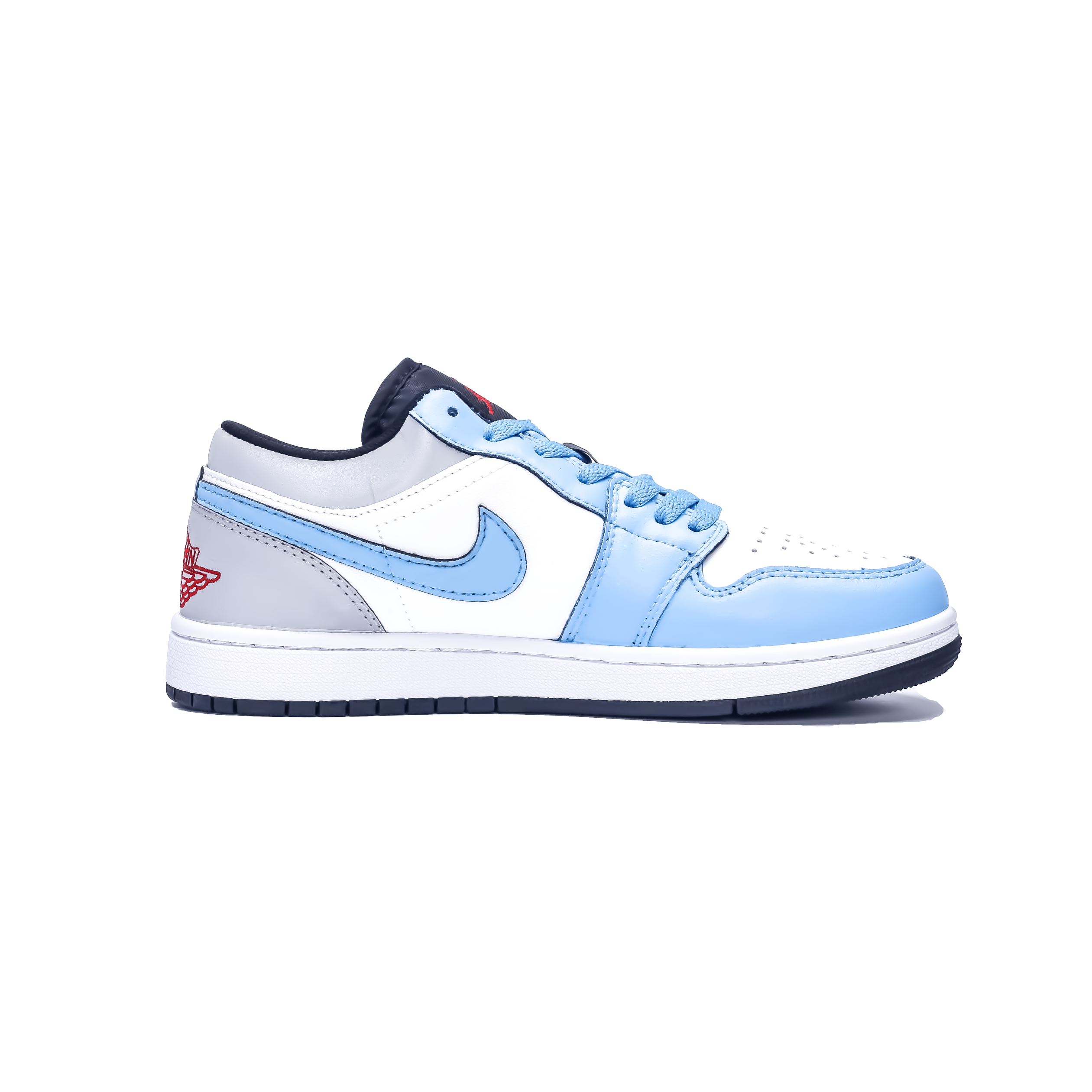 Jordan Air Jordan 1 Leather Abrasion Resistant Coverage Low top Vintage Basketball Shoes Unisex White Blue Gray