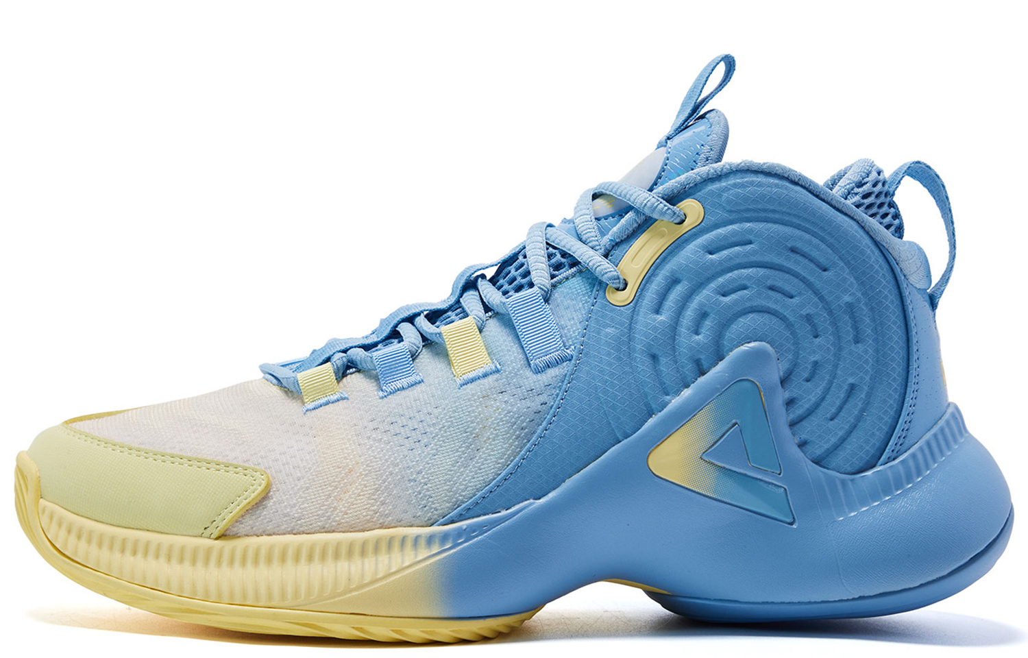 PEAK Phantom Cushioning Slip Resistant Abrasion Resistant Mid top Basketball Shoes Men’s Bright Yellow Lake Blue
