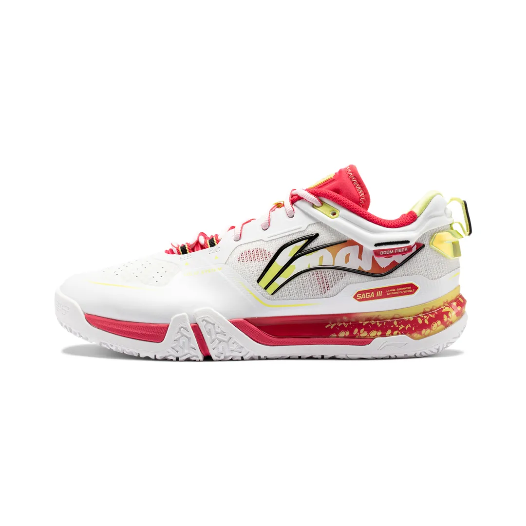Li Ning Saga 3pro Cushioning Slip Resistant Abrasion Resistant Low top Badminton Shoes Unisex White Yellow