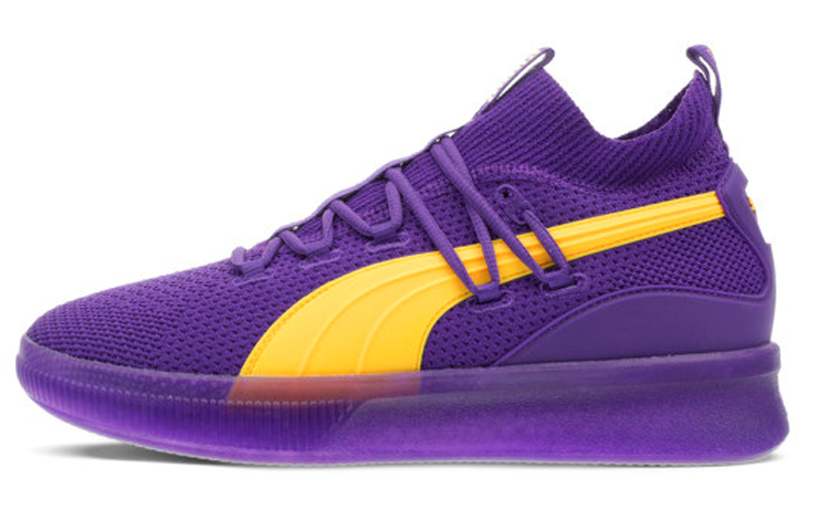 PUMA Clyde Court City Pack Los Angeles Lakers Comfortable Shock Absorbing Anti-Slip Lightweight Mid-top Basketball Shoes Men's Purple Gold
