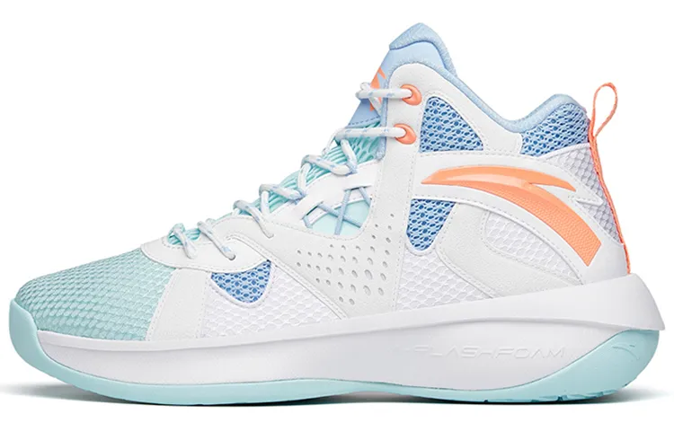 Anta Wind Tunnel 2 Abrasion Resistant Slip Resistant Mid top Performance Basketball Shoes Men's White Blue Orange