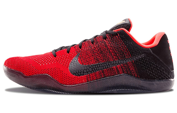Nike Kobe 11 Elite Low Achilles Heel OG Model Round Toe Lace Low Top Practical Basketball Shoes Men's Black Red
