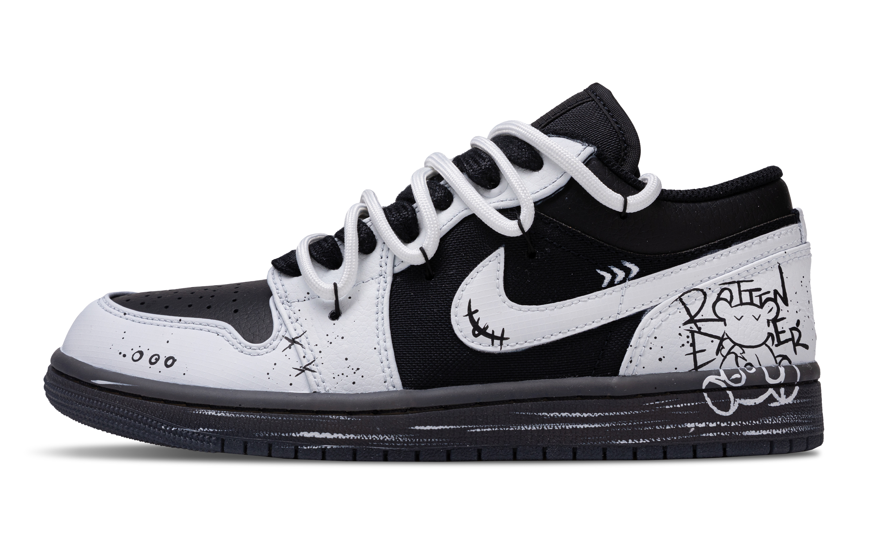 Jordan Air Jordan 1 Honey Words Slip Resistant Abrasion Resistant Low top Vintage Basketball Shoes Unisex Black